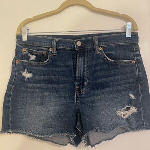 Distressed high-rise 4” jean shorts in 30P